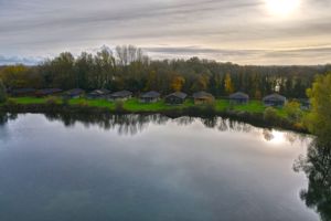 Aerial view of lodge from over the lake- click for photo gallery